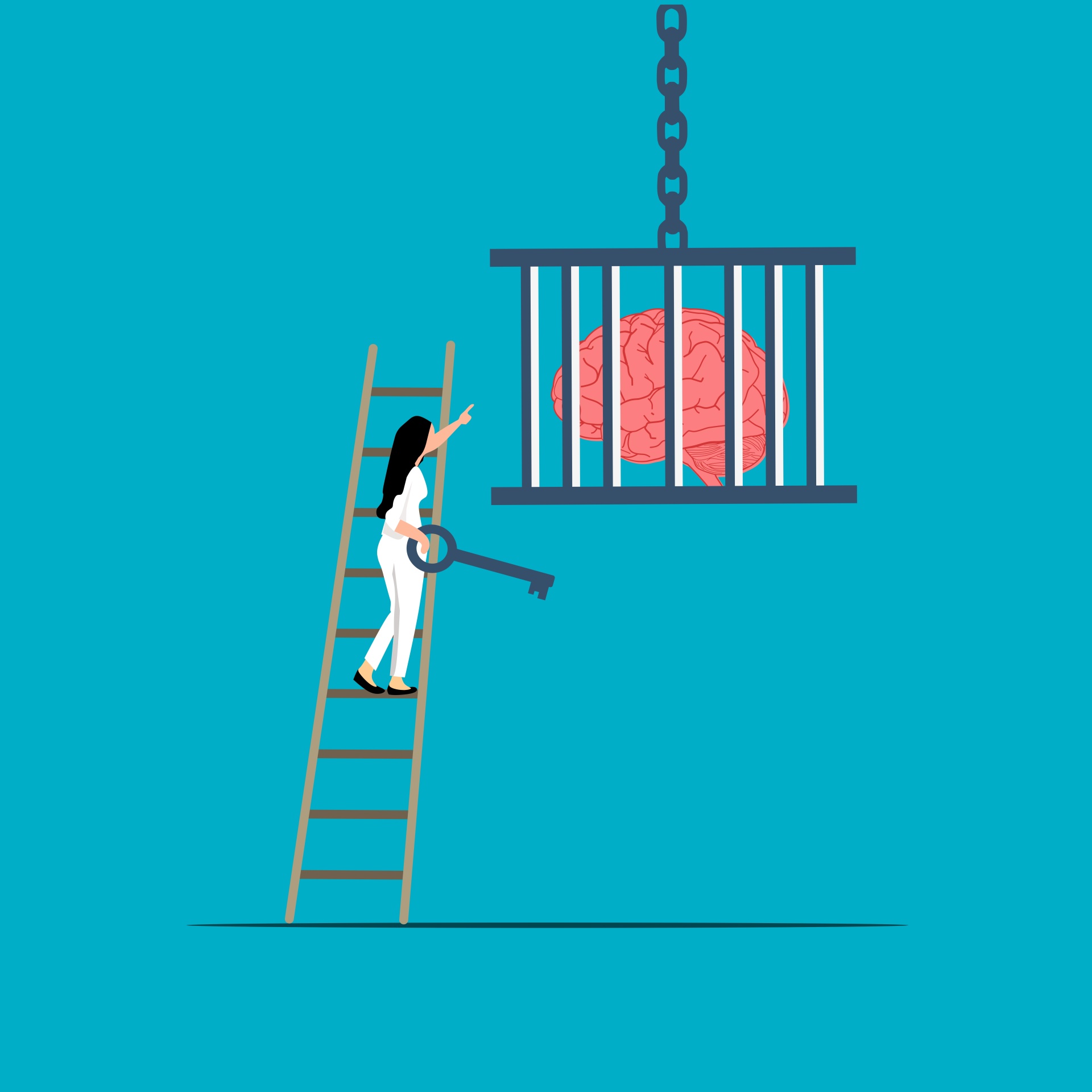 An illustration uses a key and a brain in a cage to represent a barrier to gambling.